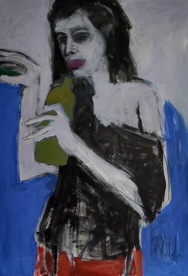 Painting titled "Frau mit Flasche" by Barbara Kroll, Original Artwork, Acrylic