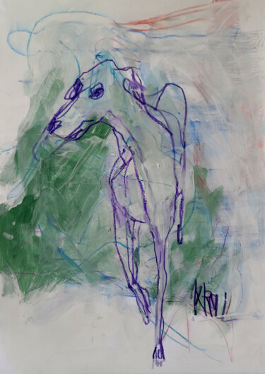 Dessin intitulée "Windhund" par Barbara Kroll, Œuvre d'art originale, Conté