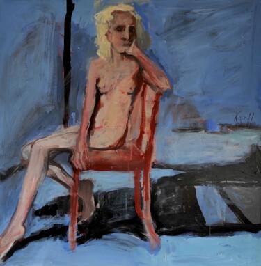 Malerei mit dem Titel "Frau im blauen Zimm…" von Barbara Kroll, Original-Kunstwerk, Acryl