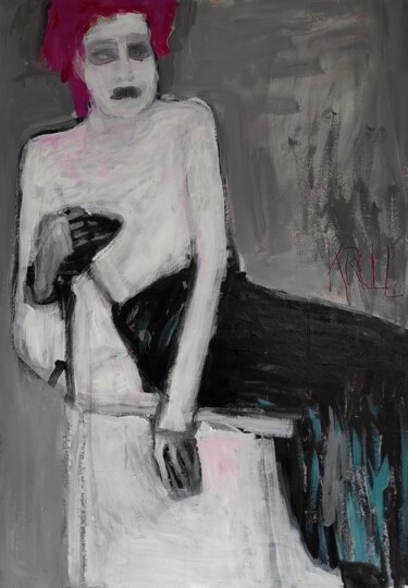 Ζωγραφική με τίτλο "Sitzende Frau auf e…" από Barbara Kroll, Αυθεντικά έργα τέχνης, Ακρυλικό