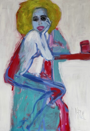 Malerei mit dem Titel "Mädchen in einer Bar" von Barbara Kroll, Original-Kunstwerk, Acryl