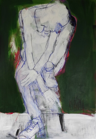 Zeichnungen mit dem Titel "Mann mit gesenkten…" von Barbara Kroll, Original-Kunstwerk, Aquarell