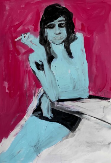 Malerei mit dem Titel "Sitzendes Mädchen m…" von Barbara Kroll, Original-Kunstwerk, Acryl