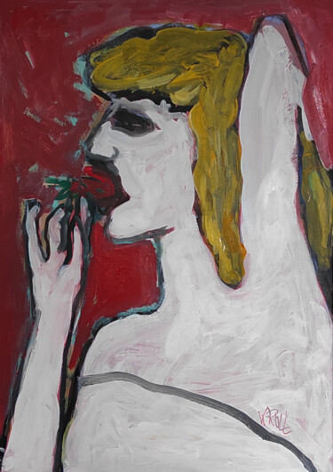 Painting titled "Porträt mit einer E…" by Barbara Kroll, Original Artwork, Acrylic