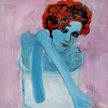 Painting titled "Blaues Mädchen mit…" by Barbara Kroll, Original Artwork, Acrylic