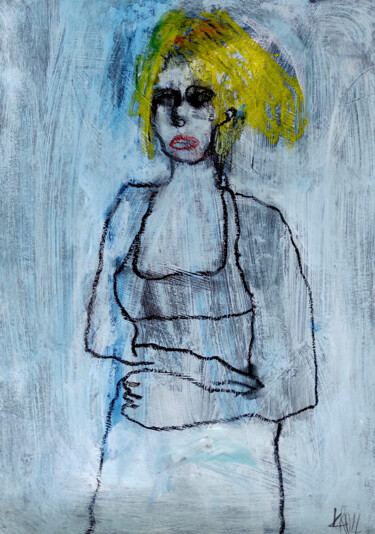 Tekening getiteld "Frau mit gelbem Haar" door Barbara Kroll, Origineel Kunstwerk, Acryl