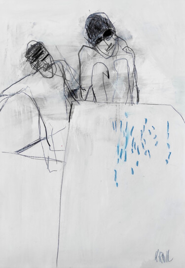 Tekening getiteld "Am Tisch II" door Barbara Kroll, Origineel Kunstwerk, Potlood
