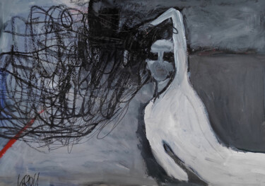 Dessin intitulée "Frau mit schwarzen…" par Barbara Kroll, Œuvre d'art originale, Acrylique