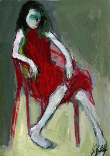 Painting titled "Sitzende auf einem…" by Barbara Kroll, Original Artwork, Acrylic