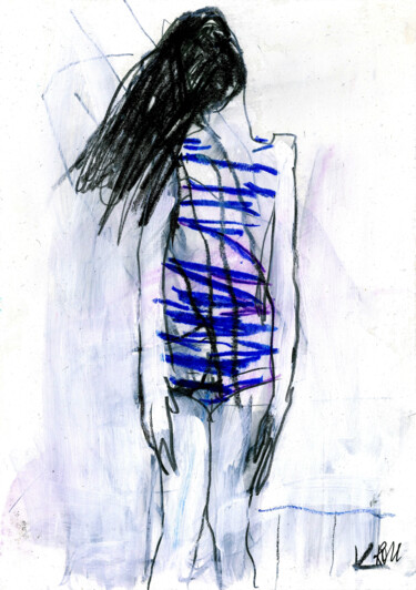 Zeichnungen mit dem Titel "Mädchen im gestreif…" von Barbara Kroll, Original-Kunstwerk, Bleistift
