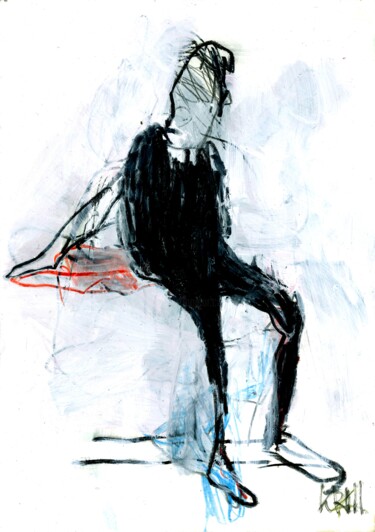 Dessin intitulée "Sitzender Junge II" par Barbara Kroll, Œuvre d'art originale, Crayon