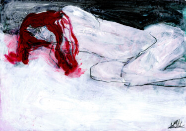 Рисунок под названием "Liegende Frau mit r…" - Barbara Kroll, Подлинное произведение искусства, Акрил