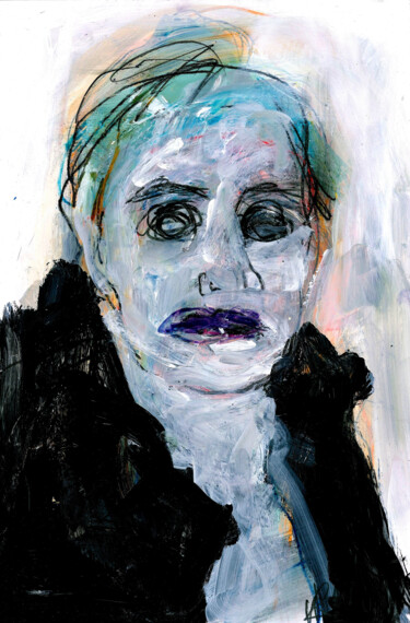 Рисунок под названием "Porträt 12" - Barbara Kroll, Подлинное произведение искусства, Карандаш