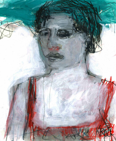 Рисунок под названием "Porträt 35" - Barbara Kroll, Подлинное произведение искусства, Карандаш