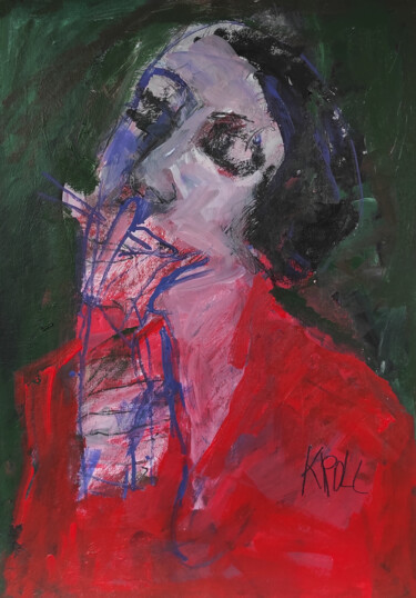 Pintura intitulada "Porträt in Rot" por Barbara Kroll, Obras de arte originais, Acrílico