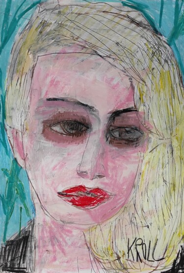 Рисунок под названием "Porträt 50" - Barbara Kroll, Подлинное произведение искусства, Карандаш