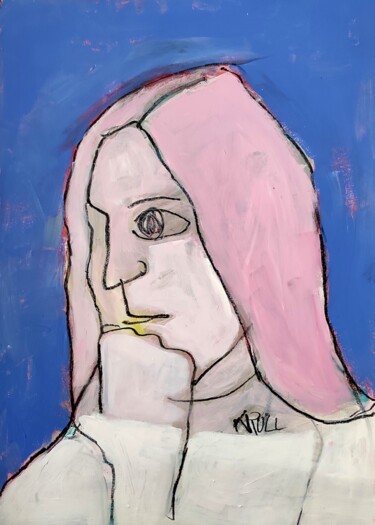 Рисунок под названием "Porträt 49" - Barbara Kroll, Подлинное произведение искусства, Карандаш
