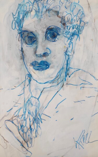 Rysunek zatytułowany „Porträt 48” autorstwa Barbara Kroll, Oryginalna praca, Conté