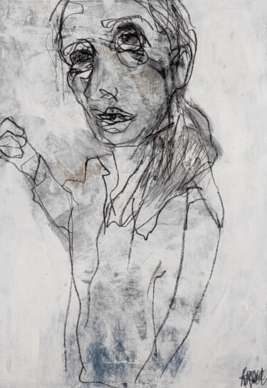 Рисунок под названием "Porträt51" - Barbara Kroll, Подлинное произведение искусства, Карандаш