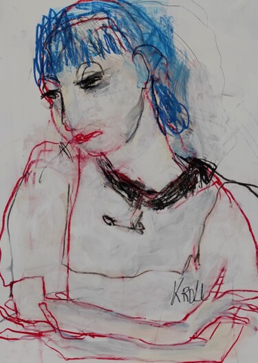 "Porträt 52" başlıklı Resim Barbara Kroll tarafından, Orijinal sanat, Mum boya