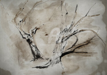 Pintura intitulada "les arbres de l'hiv…" por Barbara Lavenda, Obras de arte originais, Tinta