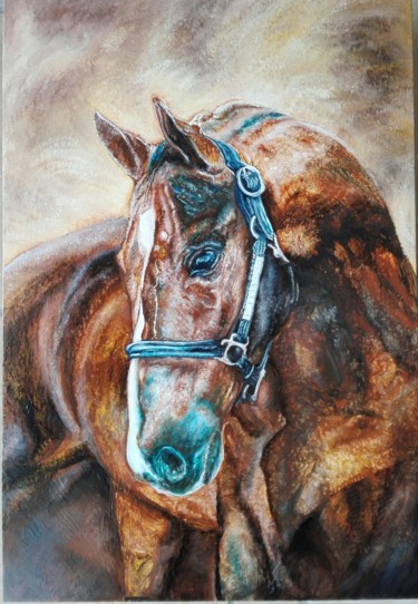 Pittura intitolato "Sguardo del cavallo" da Barbara Lombardo, Opera d'arte originale, Olio