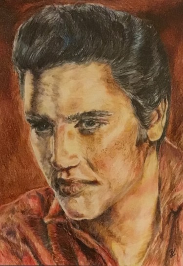 Dessin intitulée "Elvis Presley" par Barbara Lombardo, Œuvre d'art originale, Pastel
