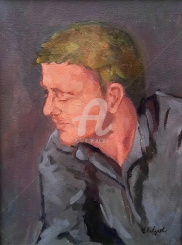 Malarstwo zatytułowany „Portret młodego męż…” autorstwa Barbara Makowska, Oryginalna praca, Olej