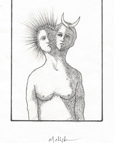 Drawing titled "Sun and Moon" by Barbara Melich, Original Artwork, Ballpoint pen