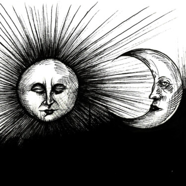 Desenho intitulada "Sun & Moon" por Barbara Melich, Obras de arte originais, Marcador
