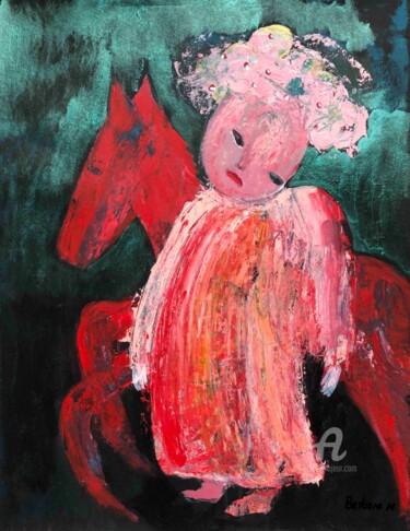 Painting titled "Lili et son cheval…" by Barbara Morin, Original Artwork, Acrylic