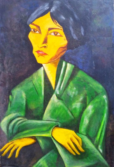 Painting titled "Mulher de verde" by Roberval Fernandes, Original Artwork, Acrylic