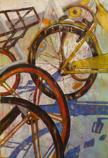 Malerei mit dem Titel "Roue Libre" von Barbara Piatti, Original-Kunstwerk, Öl