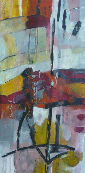 Malerei mit dem Titel ""Seul au bar"" von Barbara Piatti, Original-Kunstwerk, Öl