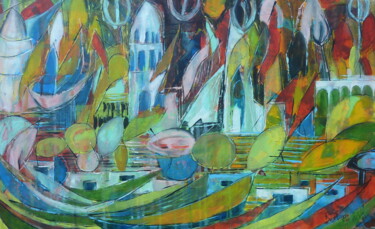 Peinture intitulée ""Banaras good life"" par Barbara Piatti, Œuvre d'art originale, Huile Monté sur Châssis en bois