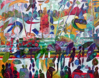 제목이 ""Ganga Alive""인 미술작품 Barbara Piatti로, 원작, 기름 나무 들것 프레임에 장착됨