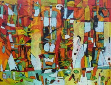 Malerei mit dem Titel ""Mille morceaux"" von Barbara Piatti, Original-Kunstwerk, Öl Auf Keilrahmen aus Holz montiert