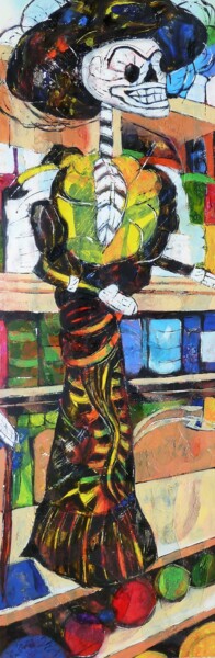 Pintura titulada ""La Catrina"" por Barbara Piatti, Obra de arte original, Oleo Montado en Bastidor de camilla de madera
