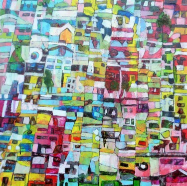 Malerei mit dem Titel ""Favelas" II" von Barbara Piatti, Original-Kunstwerk, Öl Auf Keilrahmen aus Holz montiert
