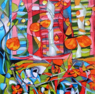 Pintura titulada ""Red Happening" I" por Barbara Piatti, Obra de arte original, Oleo Montado en Bastidor de camilla de madera