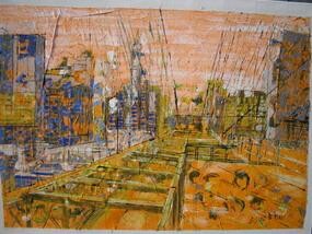 Peinture intitulée "Brooklyn Bridge" par Barbara Piatti, Œuvre d'art originale, Huile Monté sur Châssis en bois