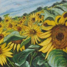 Painting titled "Sunflower Army" by Barbara Piatti, Original Artwork, Oil