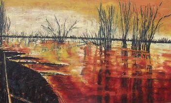 Peinture intitulée "Marée rouge" par Barbara Piatti, Œuvre d'art originale, Huile