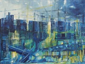 Schilderij getiteld "Mur bleu" door Barbara Piatti, Origineel Kunstwerk, Olie