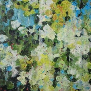 Painting titled "Big flower fall" by Barbara Piatti, Original Artwork, Oil