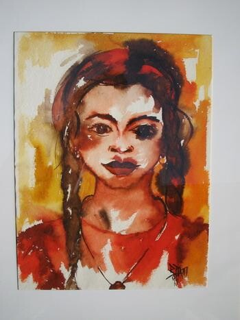 Painting titled "Escola" by Barbara Piatti, Original Artwork, Ink Mounted on Cardboard