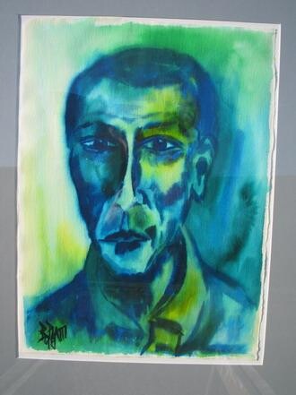 Painting titled "L'homme qui gratte…" by Barbara Piatti, Original Artwork, Ink Mounted on Cardboard