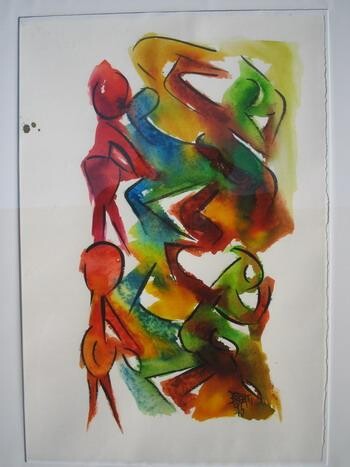Malerei mit dem Titel "Communication 3" von Barbara Piatti, Original-Kunstwerk, Tinte Auf Karton montiert
