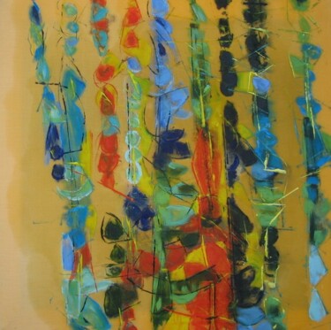 Painting titled "Yellow Jazz, Thème A" by Barbara Piatti, Original Artwork, Oil