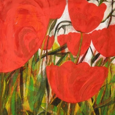 Schilderij getiteld "Willy's Tulpen" door Barbara Piatti, Origineel Kunstwerk, Olie